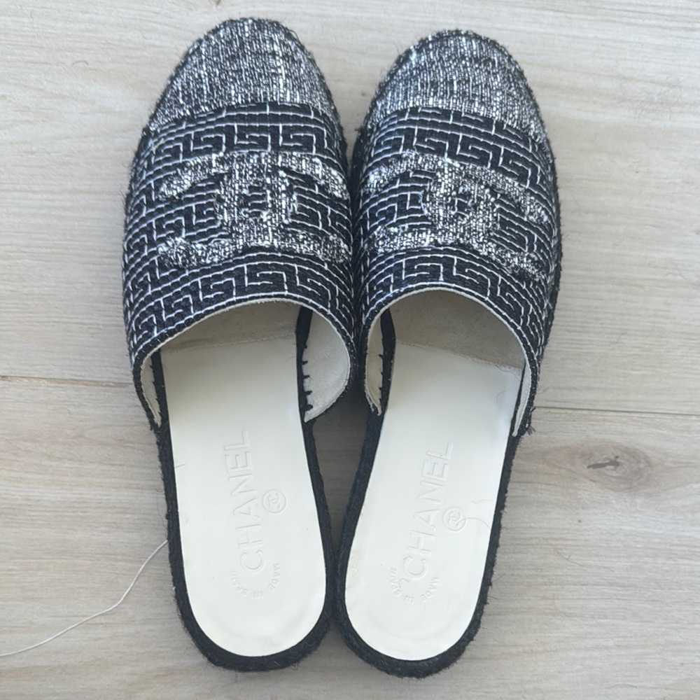 CHANEL Black and White Mules with Open Back